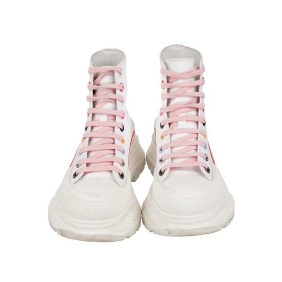W/BOX - Alexander McQueen Canvas Sneaker High Tops Pink and White  sz 36EU - Picture 3 of 5